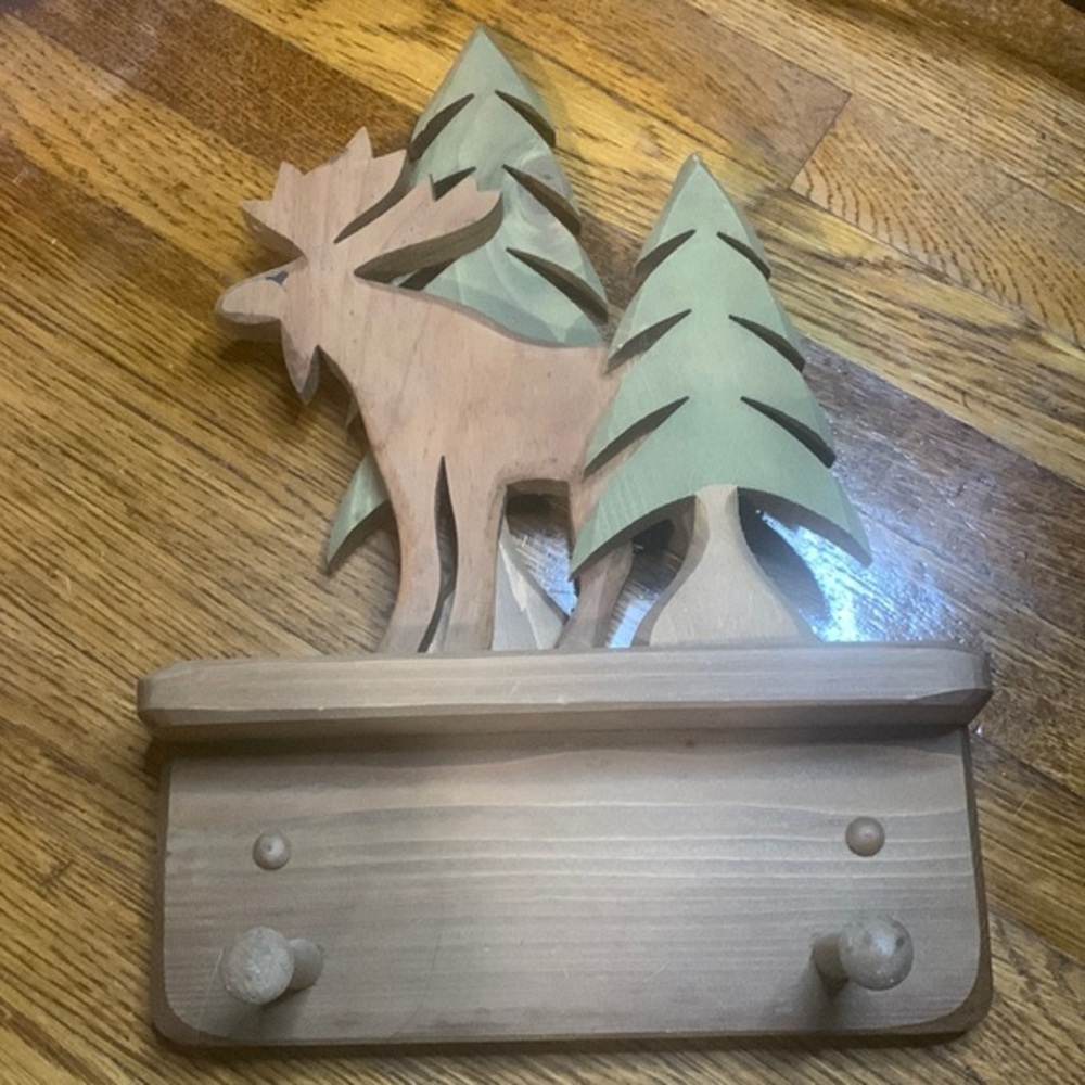 Hand crafted Moose Pine Tree Rustic Cabin Hooks Hanger